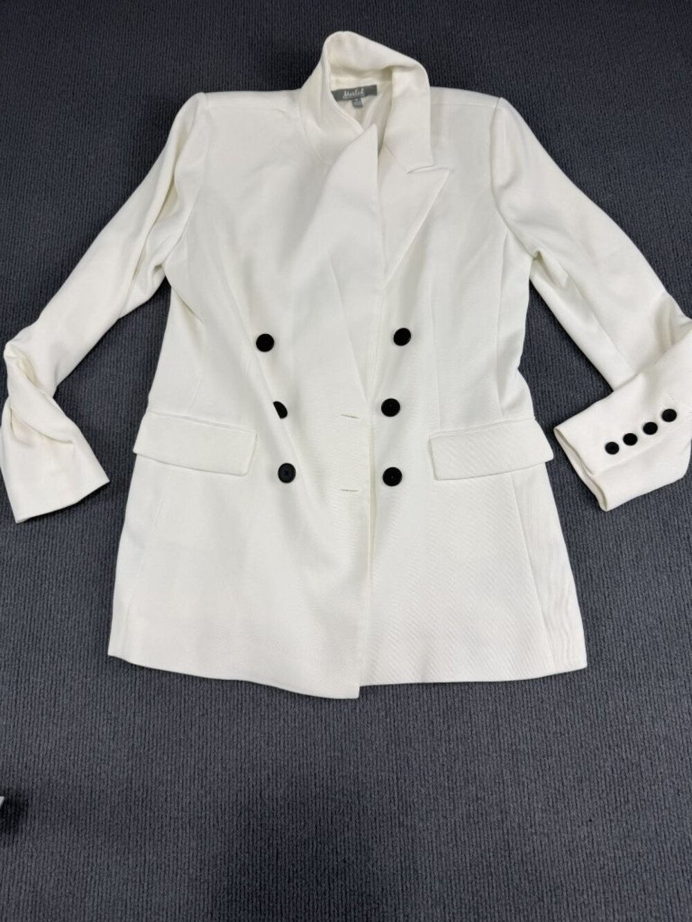 Marled Reunited Clothing Womens White Double-Breasted Blazer Black Buttons M